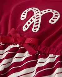 Girls Embroidered Candy Canes Ruffle Tiered Dress - A Royal Christmas
