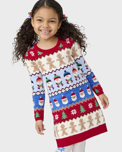 Girls Christmas Fairisle Sweater Dress - Very Merry