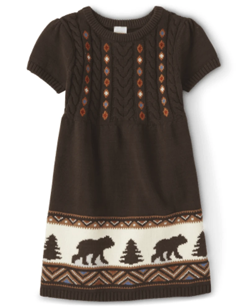 Girls Intarsia Bear Sweater Dress - Montana Mountain
