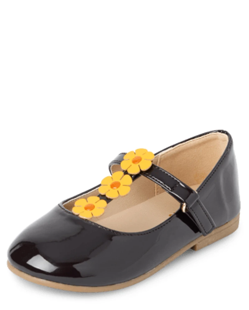 Girls Floral T-Strap Ballet Flats - Happy Harvest