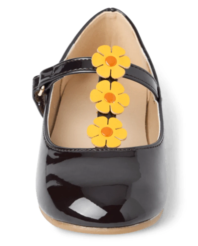 Girls Floral T-Strap Ballet Flats - Happy Harvest