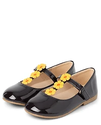 Girls Floral T-Strap Ballet Flats - Happy Harvest