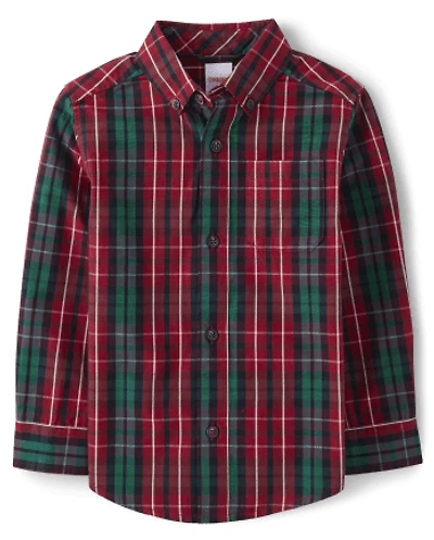Boys Matching Family Plaid Poplin Button Up Shirt - A Royal Christmas