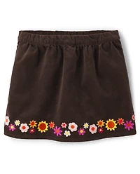 Girls Embroidered Floral Corduroy Skort - Happy Harvest