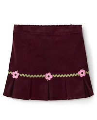 Girls Flower Corduroy Pleated Skirt - Enchanted Forest