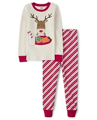 Kids Embroidered Reindeer Snug Fit Cotton Pajamas - Gymmies