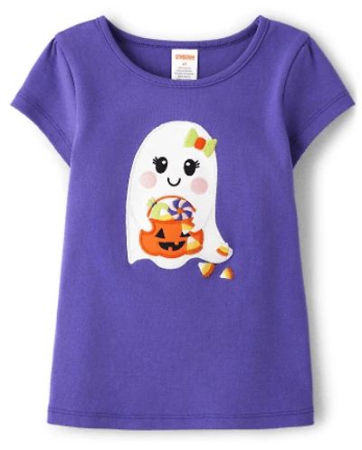 Girls Embroidered Ghost Top - Trick or Treat