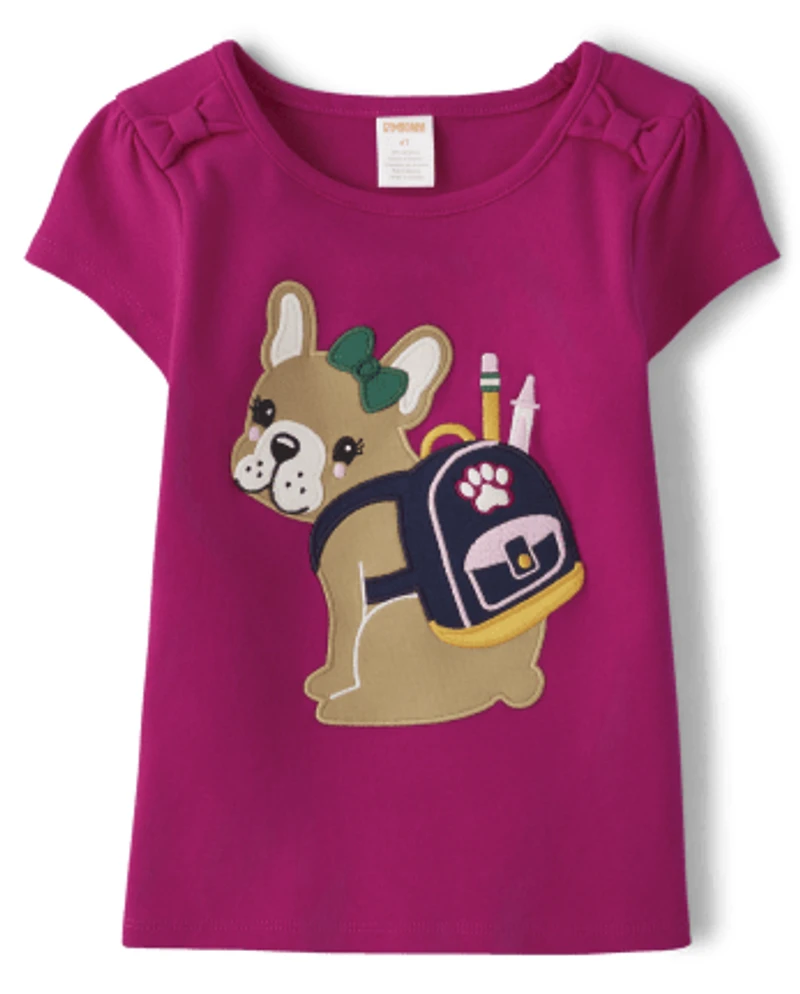 Girls Embroidered Dog Top - Prep School