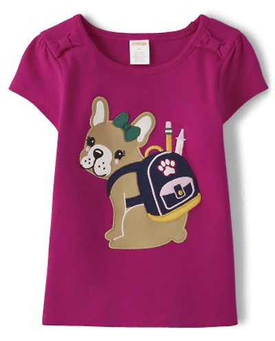 Girls Embroidered Dog Top - Prep School