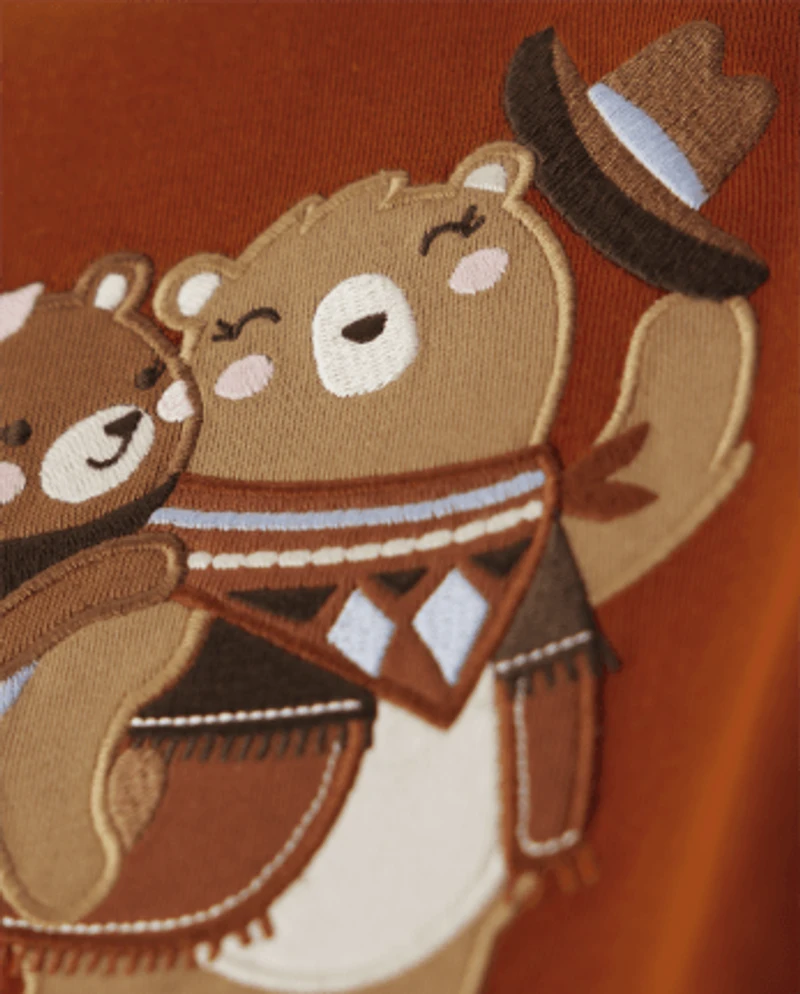 Girls Embroidered Bear Top - Montana Mountain