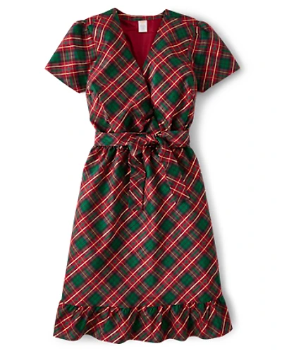 Womens Matching Family Plaid Dupioni Wrap Dress - A Royal Christmas