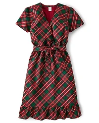 Womens Matching Family Plaid Dupioni Wrap Dress - A Royal Christmas