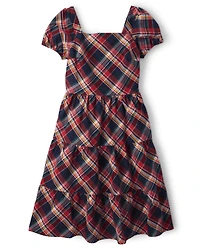 Womens Matching Family Plaid Poplin Tiered Dress - Apple Orchard