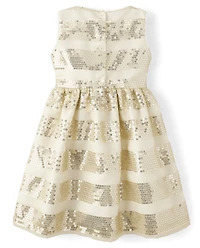 Girls Sequin Striped Fit And Flare Dress - All Dressed Up