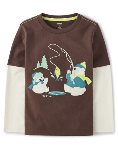 Boys Embroidered Polar Bear Layered Top - Nordic Adventure