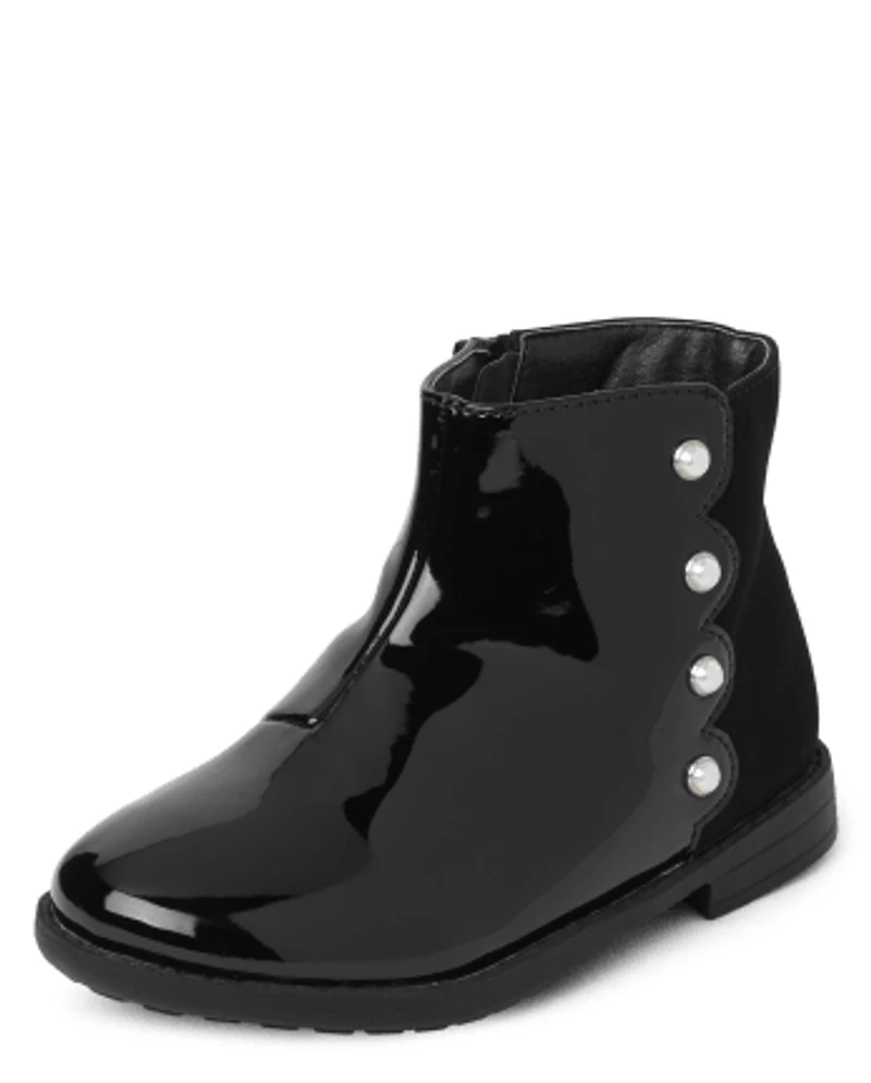 Girls Faux Patent Leather Pearl Boots - Ladies And Gentlemen