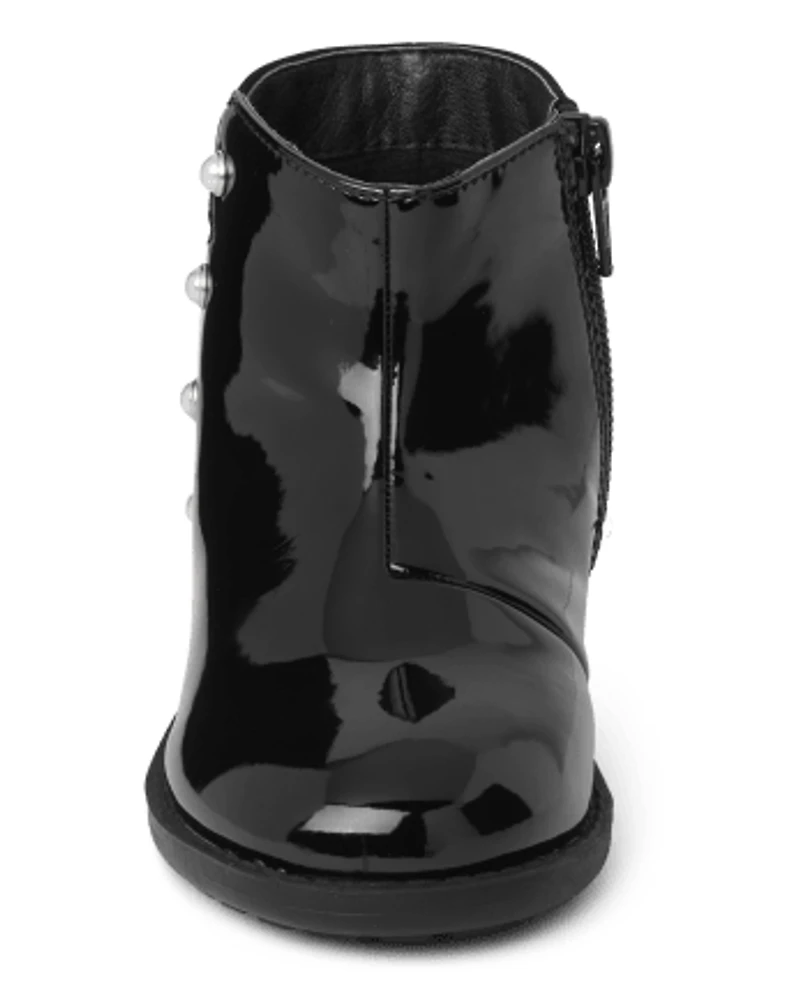 Girls Faux Patent Leather Pearl Boots - Ladies And Gentlemen