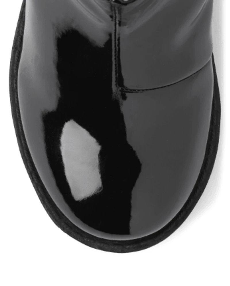 Girls Faux Patent Leather Pearl Boots - Ladies And Gentlemen