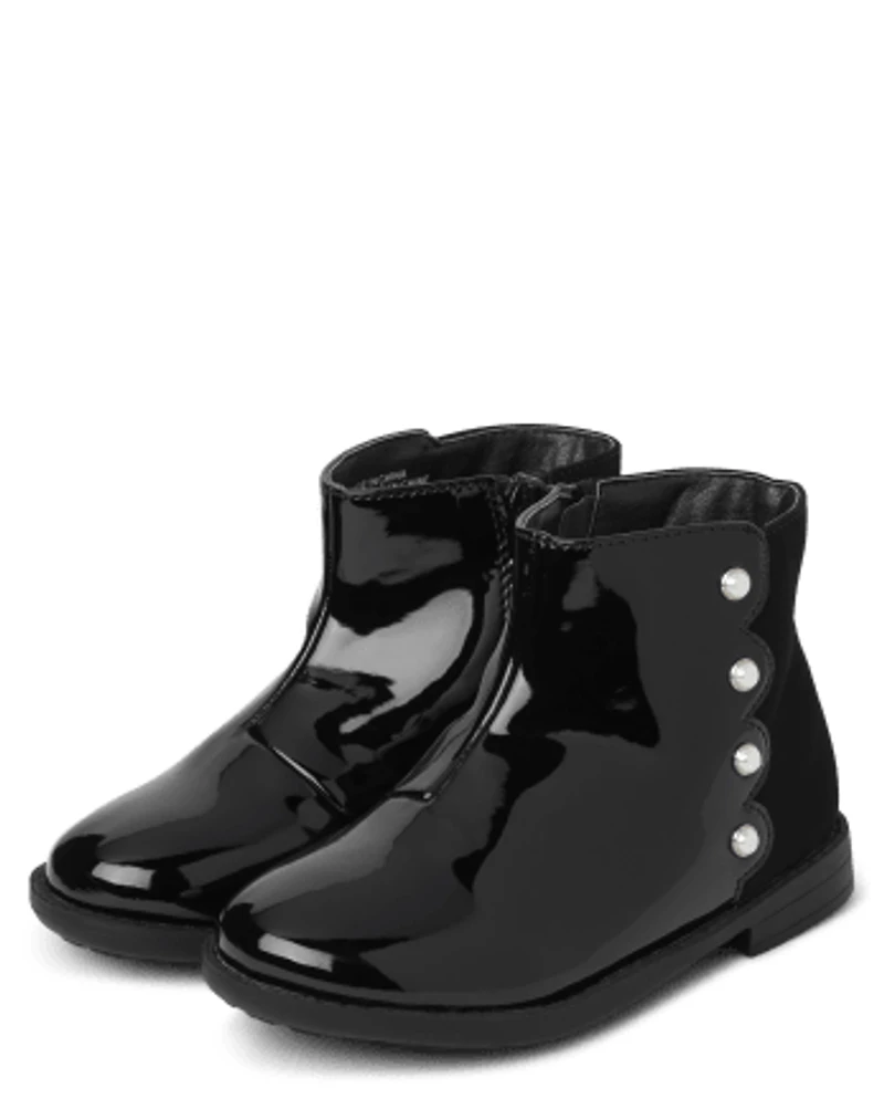 Girls Faux Patent Leather Pearl Boots - Ladies And Gentlemen