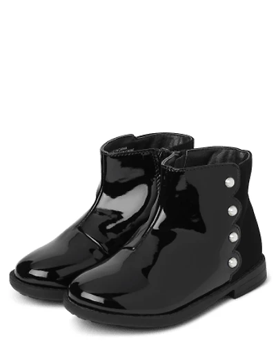 Girls Faux Patent Leather Pearl Boots - Ladies And Gentlemen