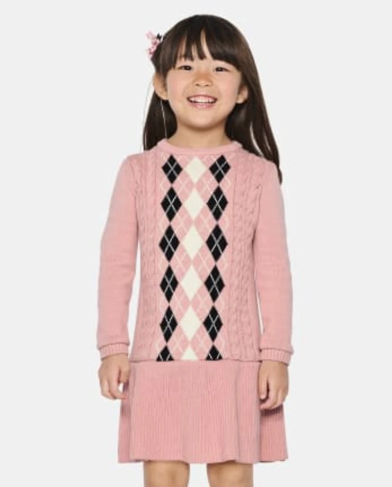 Girls Argyle Intarsia Peplum Sweater Dress - Ladies And Gentlemen