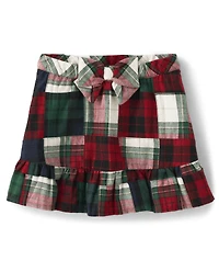 Girls Patch Plaid Flannel Skort - Christmas Cabin