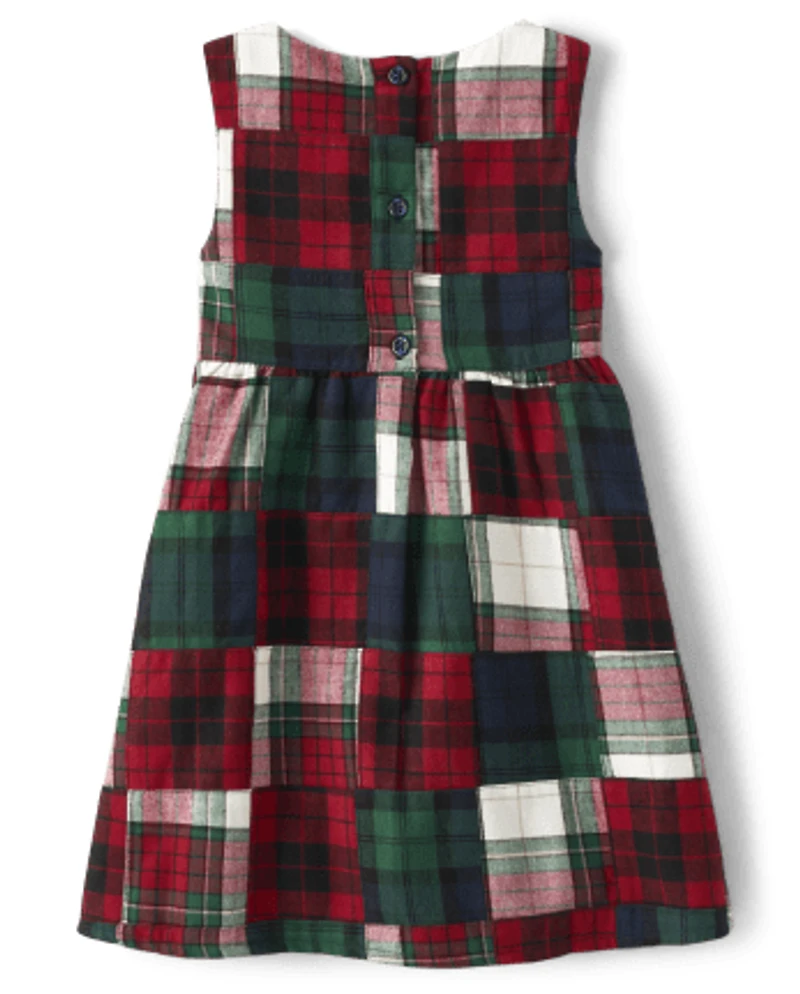 Girls Patch Plaid Jumper - Christmas Cabin