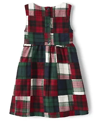 Girls Patch Plaid Jumper - Christmas Cabin
