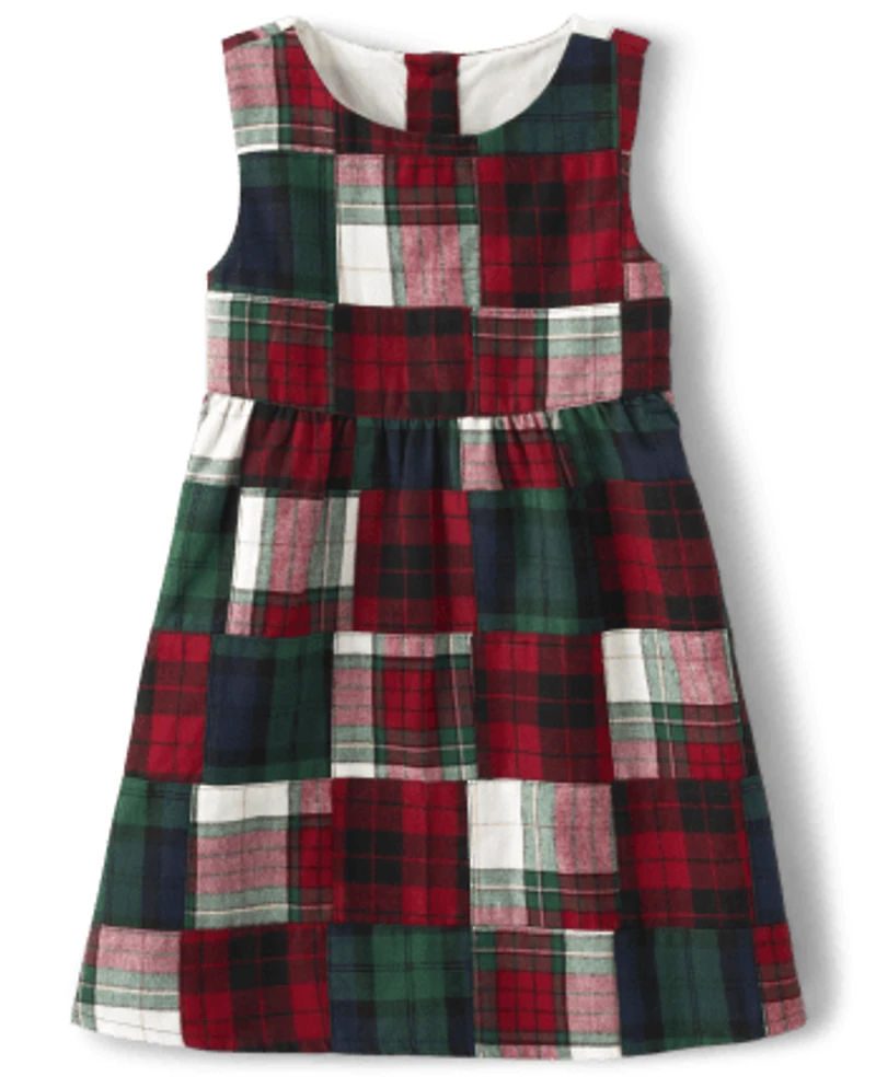 Girls Patch Plaid Jumper - Christmas Cabin