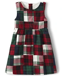 Girls Patch Plaid Jumper - Christmas Cabin
