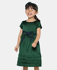 Girls Mommy And Me Plaid Bow Pintuck Dress - Nutcracker