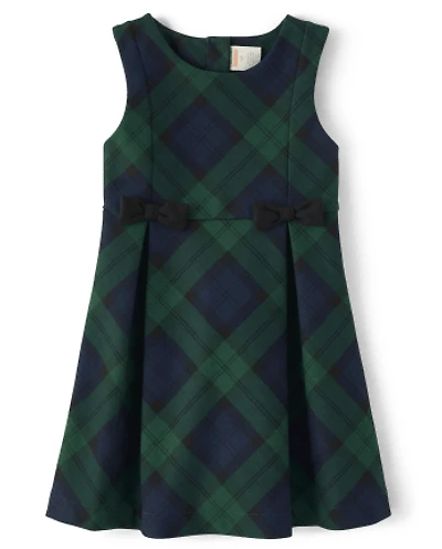 Girls Plaid Bow Pleated Ponte Jumper - Nutcracker