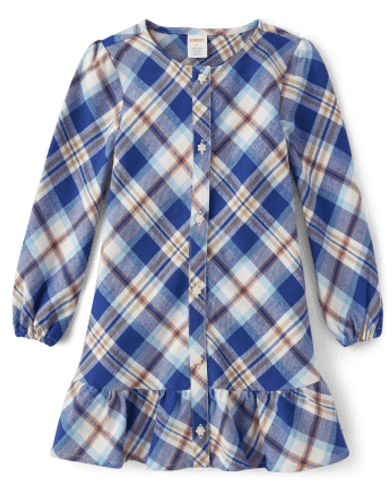 Girls Matching Family Plaid Twill Shirt Dress