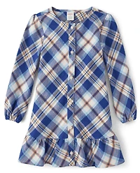 Girls Matching Family Plaid Twill Shirt Dress