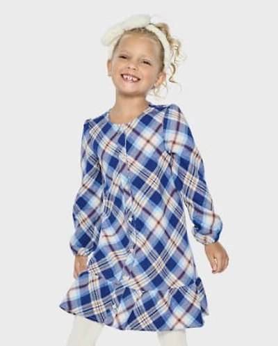 Girls Matching Family Plaid Twill Shirt Dress