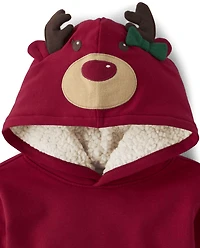 Girls Reindeer Fleece Hoodie - Holiday Express