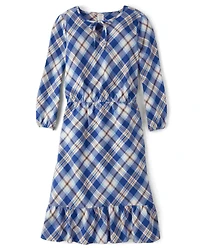 Womens Matching Family Plaid Twill Tiered Dress