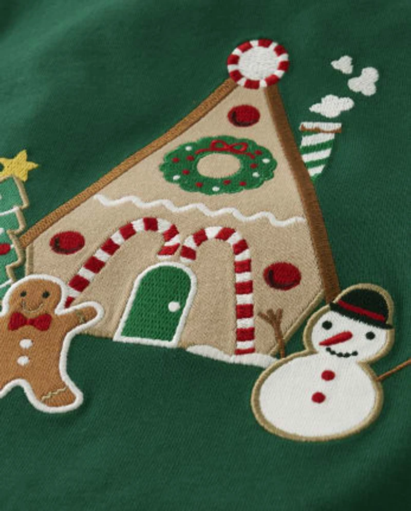 Boys Embroidered Gingerbread House Layered Top - Christmas Cabin