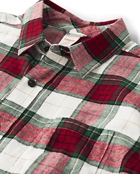 Mens Matching Family Plaid Button Up Shirt - Christmas Cabin