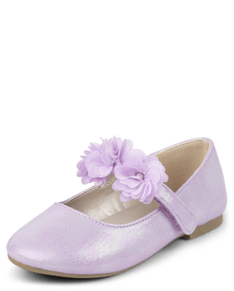 Girls Floral Ballet Flats - Lavender Fields