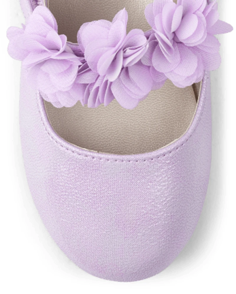 Girls Floral Ballet Flats - Lavender Fields