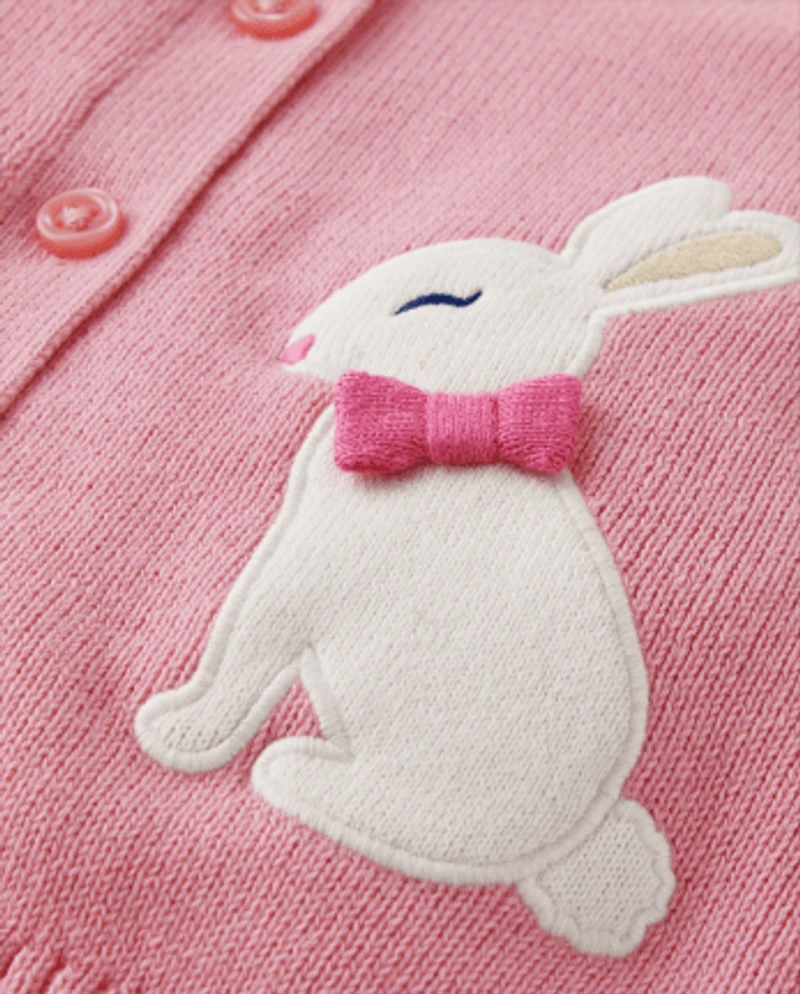 Girls Embroidered Bunny Cardigan - Garden Party