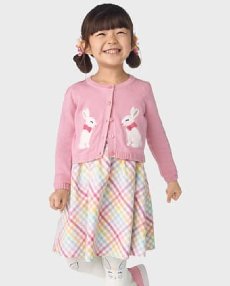 Girls Embroidered Bunny Cardigan - Garden Party