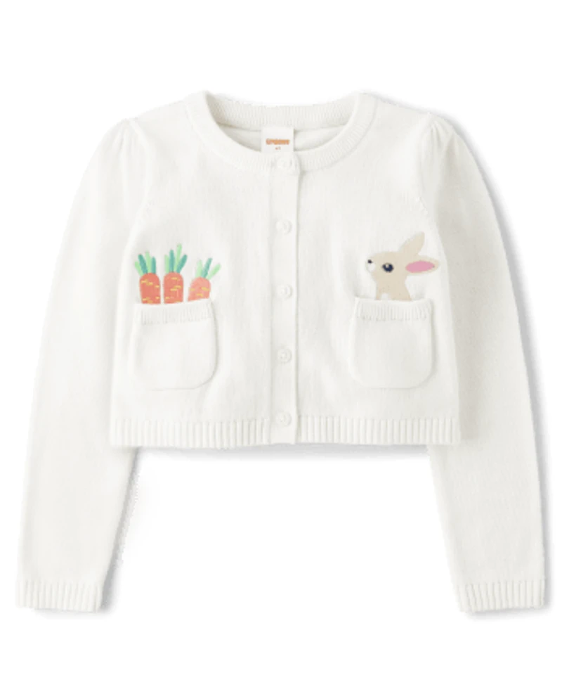 Girls Embroidered Bunny Cardigan - Garden Party