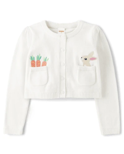 Girls Embroidered Bunny Cardigan - Garden Party