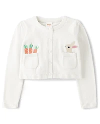 Girls Embroidered Bunny Cardigan - Garden Party