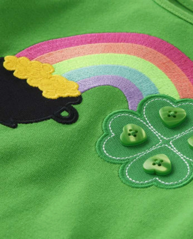 Girls Embroidered Shamrock Top - Little Leprechaun