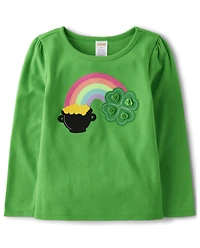 Girls Embroidered Shamrock Top - Little Leprechaun