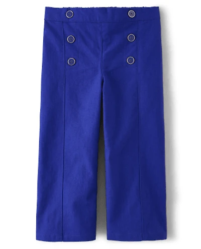 Girls Linen-Blend Cropped Wide Leg Pants - Italian Riviera