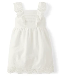 Girls Mommy And Me Eyelet Linen-Blend Flutter Dress